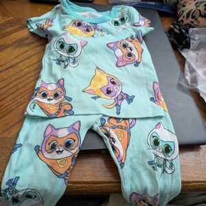 Disney Kids Pajama Set with Cartoon Cat Print - Blue and Orange